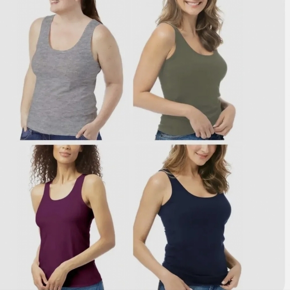 NIB Lucky Brand Ladies Tank 4 pack WINE OLIVE GREEN NAVY GRAY Tank Tops Medium M - Picture 2 of 2
